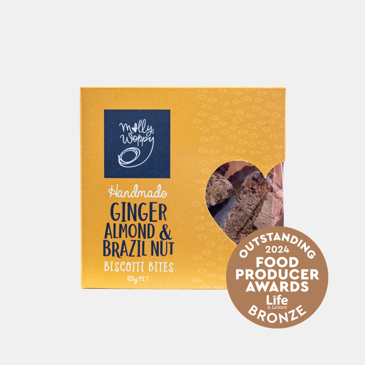 Bites Biscotti Ginger Almond Brazil Nut 125g 12/CTN