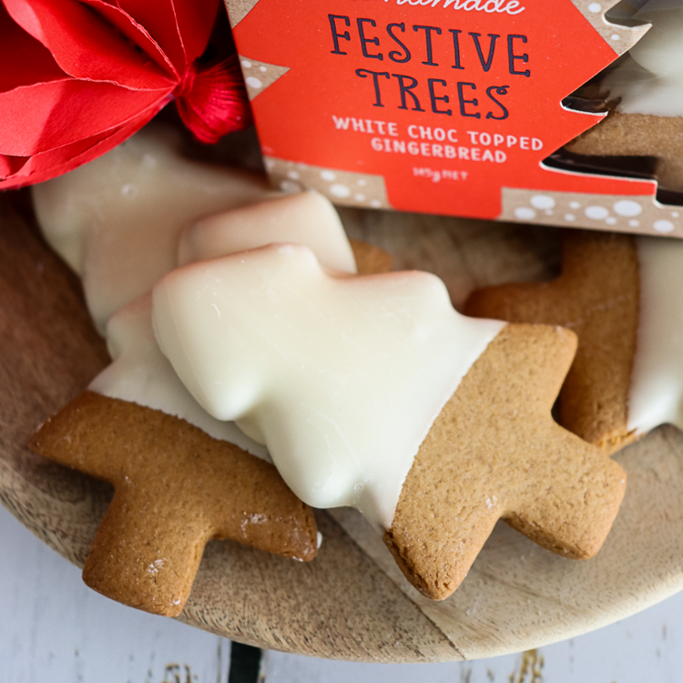 Xmas Cookies Gingerbread Festive Tree White Choc Topped 145g 12/CTN