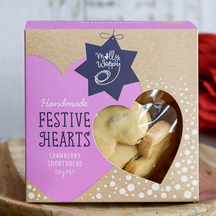 Xmas Cookies Shortbread Cranberry HEARTS 130g 12/CTN